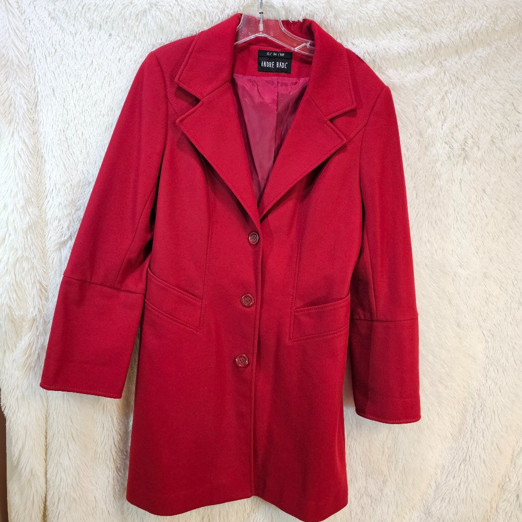 Andre Badi Red 82%Wool Blend Single Breasted Red Coat Model 85 Size10